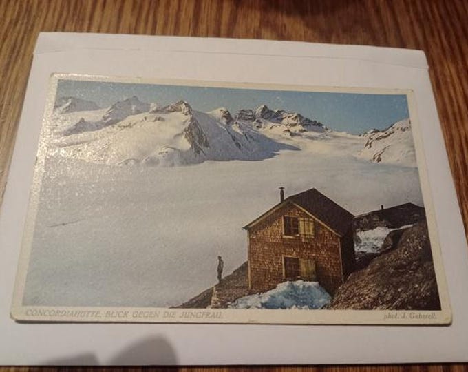 Original Vintage Postcard Concordia Hut – Postcard Alps, Switzerland/Italy, Travel Souvenir, Collector Card, Historical Mountain Landscape
