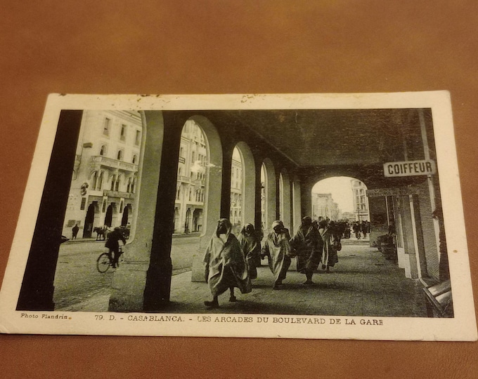 Vintage postcard Casablanca – Les Arcades du Boulevard de La Gare, historical postcard, Morocco, city view, souvenir, collectible card