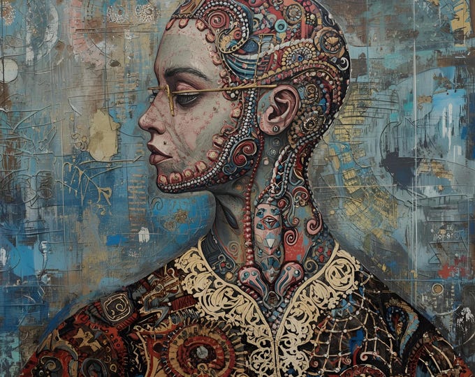 Abstract Portrait Digital AI Product | Futuristic Face Wall Art | Surreal Expression Poster | High-Res Printable Cyber Art | Psychedelic art