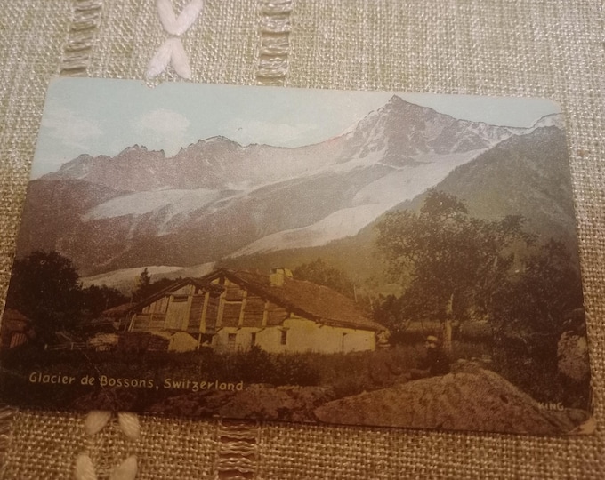 Original vintage postcard Glacier du Bossons–Switzerland, historical postcard, glacier Alps, mountain landscape, souvenir, collector's card