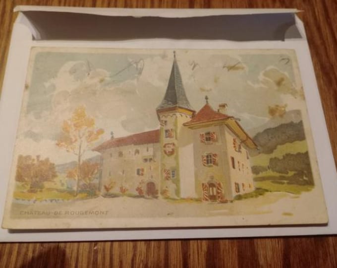 Original vintage postcard Château de Rougemont – Switzerland, historical postcard, castle, Alps, travel souvenir, collector's card"