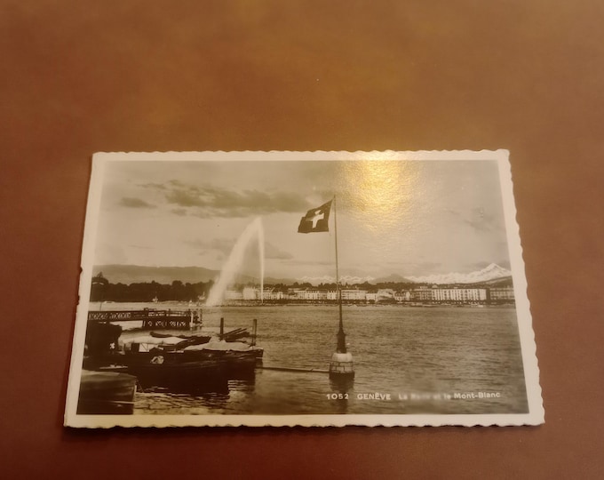Original Vintage Postcard Geneva Fountain & Mont Blanc Mountain, Historical Postcard, Switzerland, City View, Tourist Souvenir, Collectible Card