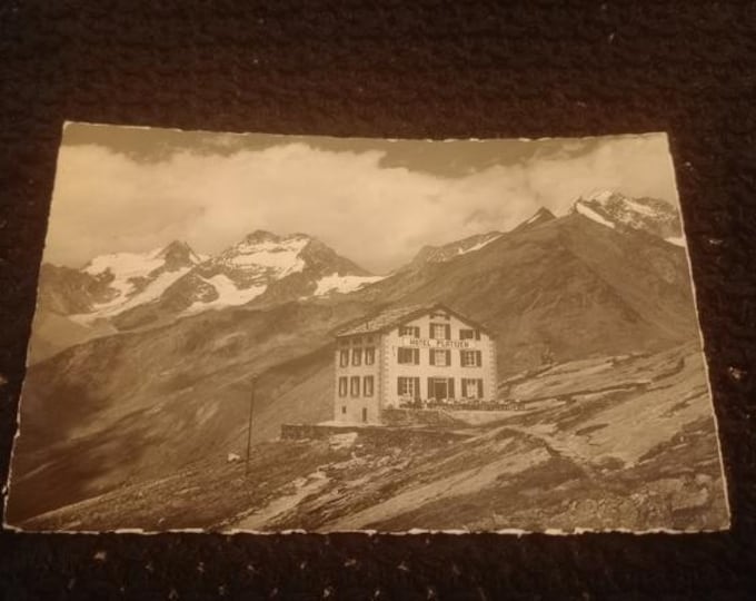 Original Vintage Photography Card Hotel Plattjen Saas Fee–Canton Valais, Switzerland, mountain hotel, historical postcard, travel souvenir, collectible card