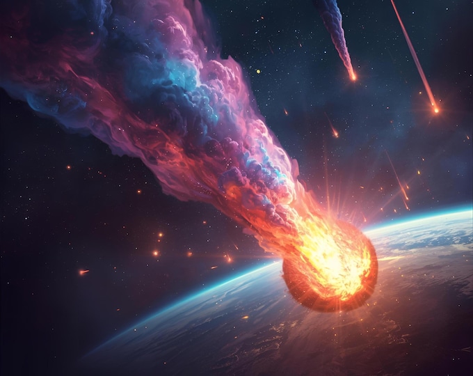 Meteor Shower Wall Art | Apocalyptic Space Digital Print | Asteroid Impact Poster | Cosmic Fireball Home Decor | Sci-Fi Universe Poster