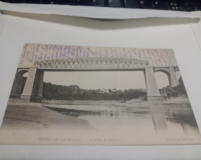 Original French vintage card Bords de La Rance Le Pont de Lessart – historical postcard, bridge, France, souvenir, collectible card