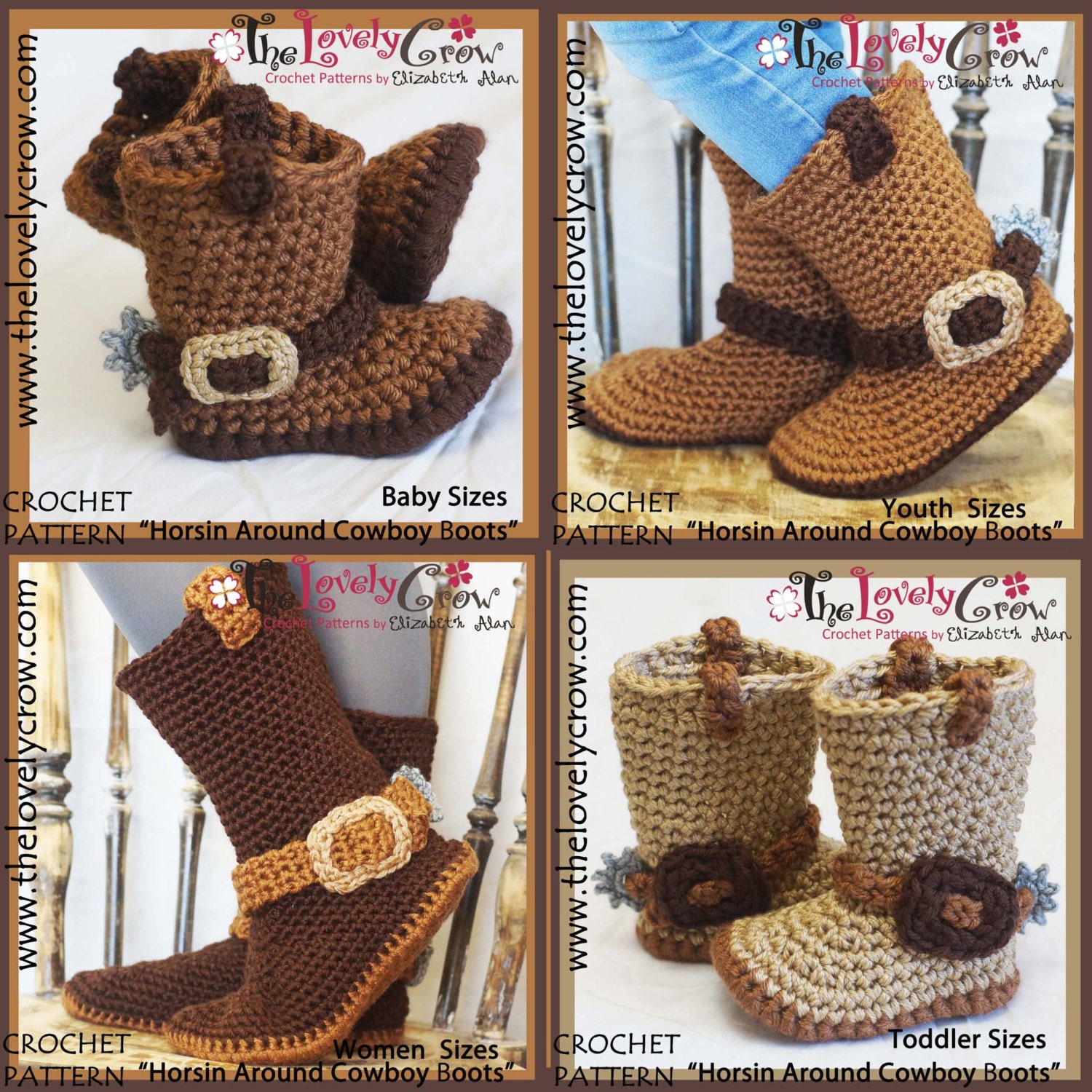 Cowboy Boots Crochet Patterns All Sizes Baby Toddler Youth Etsy