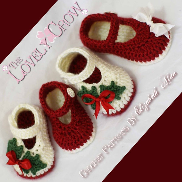 Baby Slippers Crochet PATTERN Christmas for Baby Holly Shoes