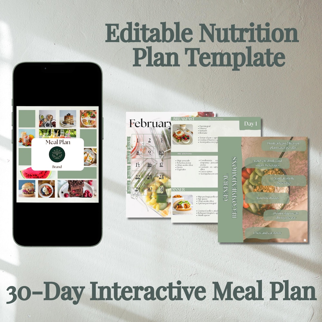 Interactive Monthly Nutrition Plan Canva Template | Editable Meal ...
