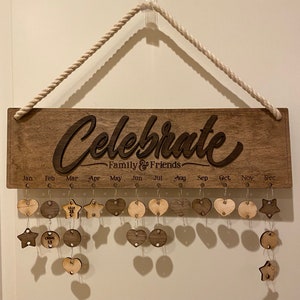 Wooden Friends and Family Calendar/ Family Board/ Hanging birthday tracker/ important dates