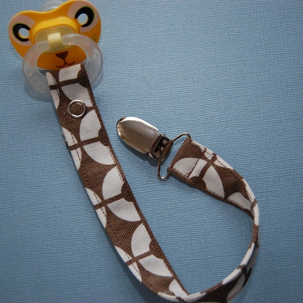 Pacifier Clip - Brown and White Cotton