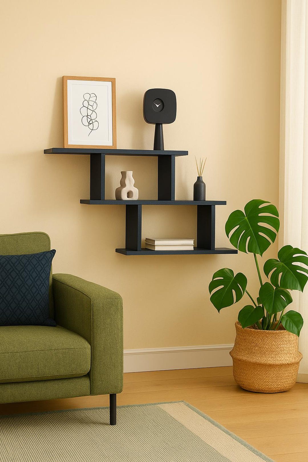 Black Wooden Floating Shelf – Modern Stepped Wall Rack 65x30x14 Cm - Etsy