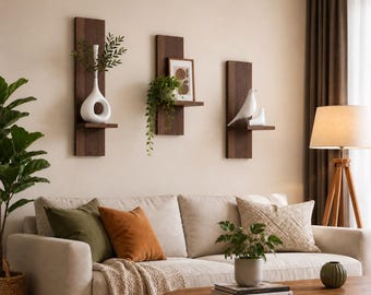 Houten wandplank, verticaal displayrek 30 x 70 cm, rustieke zwevende planten- en boekenopberger, moderne woonkamer woondecoratie opberger