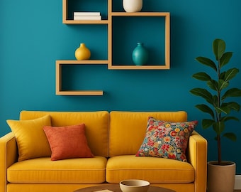 Geometric Wall Shelf – 75x70 cm Modern Floating Shelf for Living Room | Square Modular Display Shelf | Wood Wall Decor