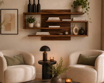 Drewniana półka ścienna, 90 cm, wisząca półka ekspozycyjna, rustykalny, nowoczesny organizer ścienny, duża półka na książki i rośliny do salonu, wystrój domu