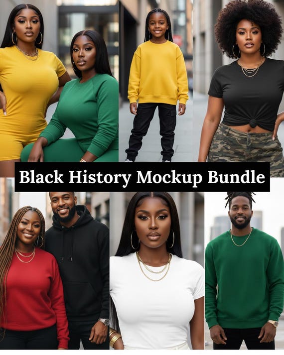 Black History Month Apparel Mockup Bundle | Melanin Models Shirt & Hoodie Mockups | Lifestyle Clothing Mockups | PNG JPG
