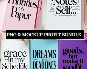 Journal Bundle | Mental Health PNG | Notebook Cover PNG | Inspirational Quotes PNG |Journal Clipart | Mockup Bundle (Instant Download)