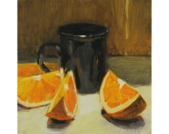 Four Orange Slices Black Cup