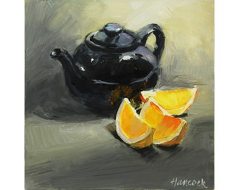 Black Teapot and Orange Slices