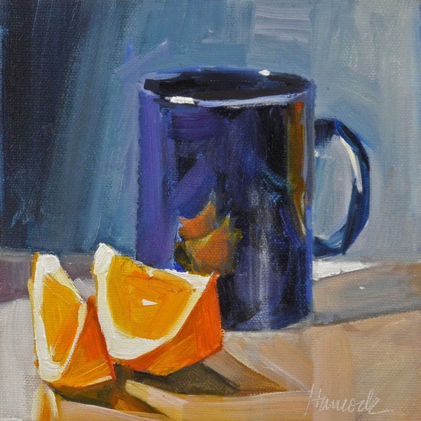 Blue Cup with Two Orange Slices