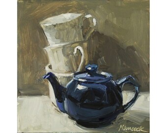 Blue Teapot and White Cups