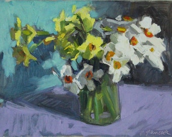 White and Yellow Daffodils in a Glass Jar