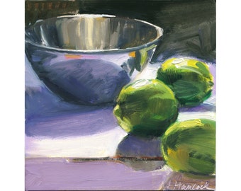 Silver Bowl and Limes on Lavender