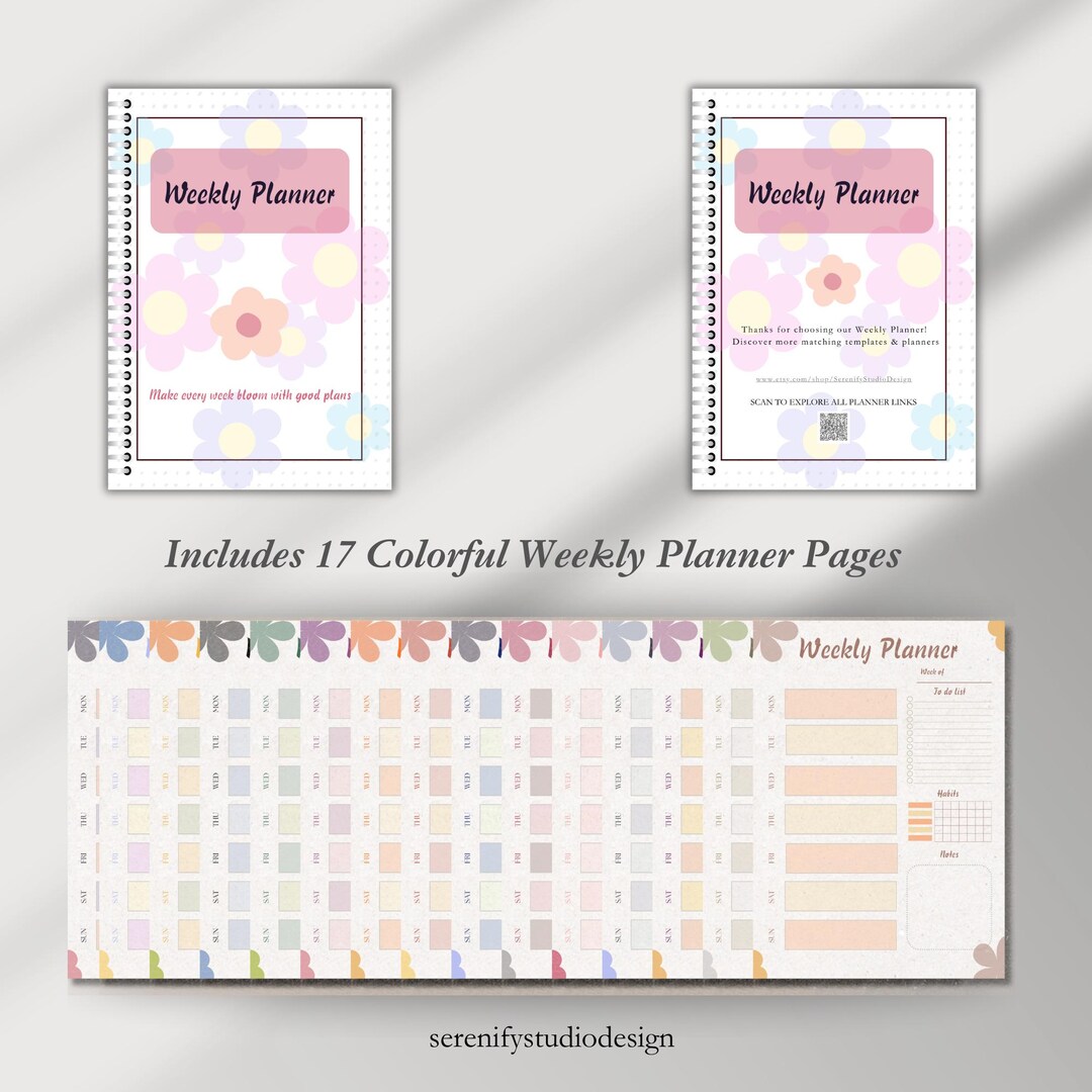 Floral Weekly Planner Printable | 17 Colorful Weekly Pages | Digital ...