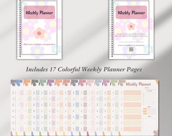 Floral Weekly Planner Printable | 17 Colorful Weekly Pages | Digital Download PDF