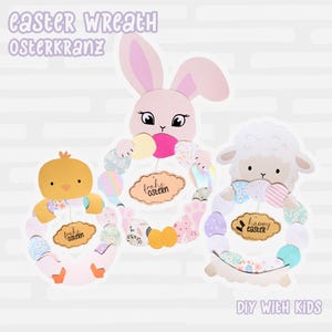 Plantilla de corona de Pascua para niños: Manualidades de Pascua imprimibles: conejito, pollito y cordero, decoración de Pascua DIY, guardería, escuela | SVG DFX EPS
