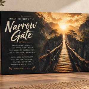 Matteus 7:13-14 Smala porten Canvastavla | Kristen bibelväggkonst, trosdekor