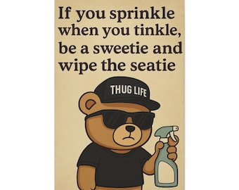 Lienzo de baño Gangsta Bear – Arte de pared con reglas divertidas para el baño