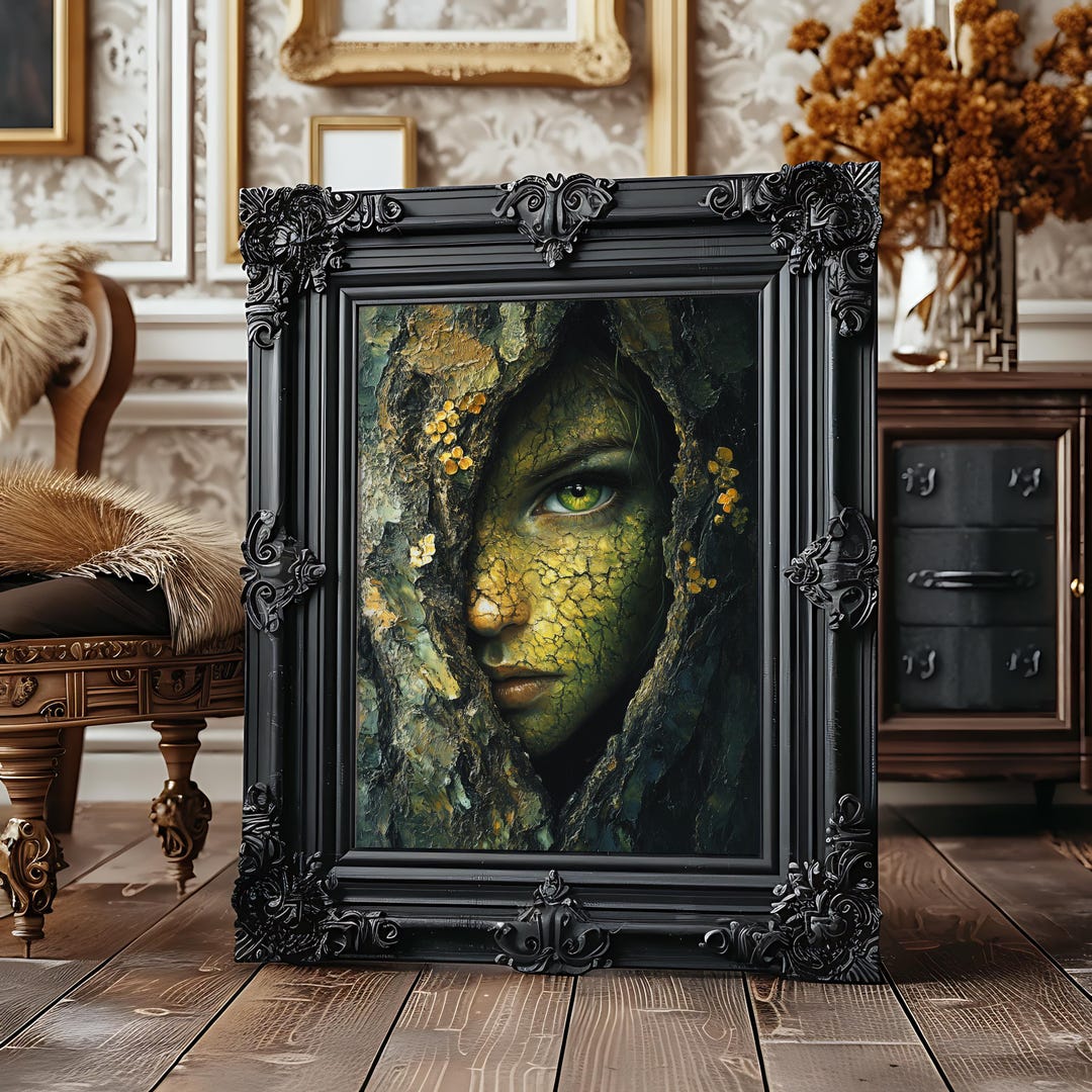 Dark Forest Spirit Printable Wall Art - Moody Fantasy Dryad Portrait ...