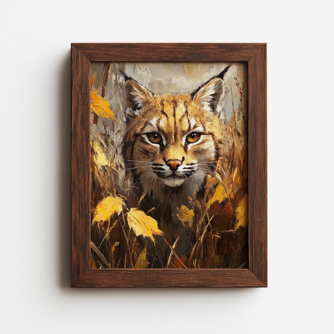 Rustic Bobcat Rustic Bobcat Art Print - Autumn Woodland Animal Portrait (digital ...