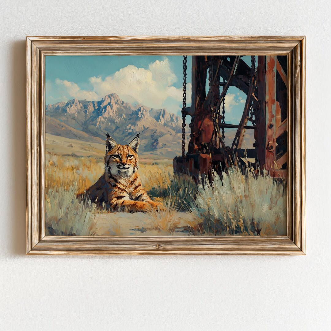 Rustic Bobcat Bobcat Wildlife Art Print – Rustic Cabin Landscape (digital Download ...