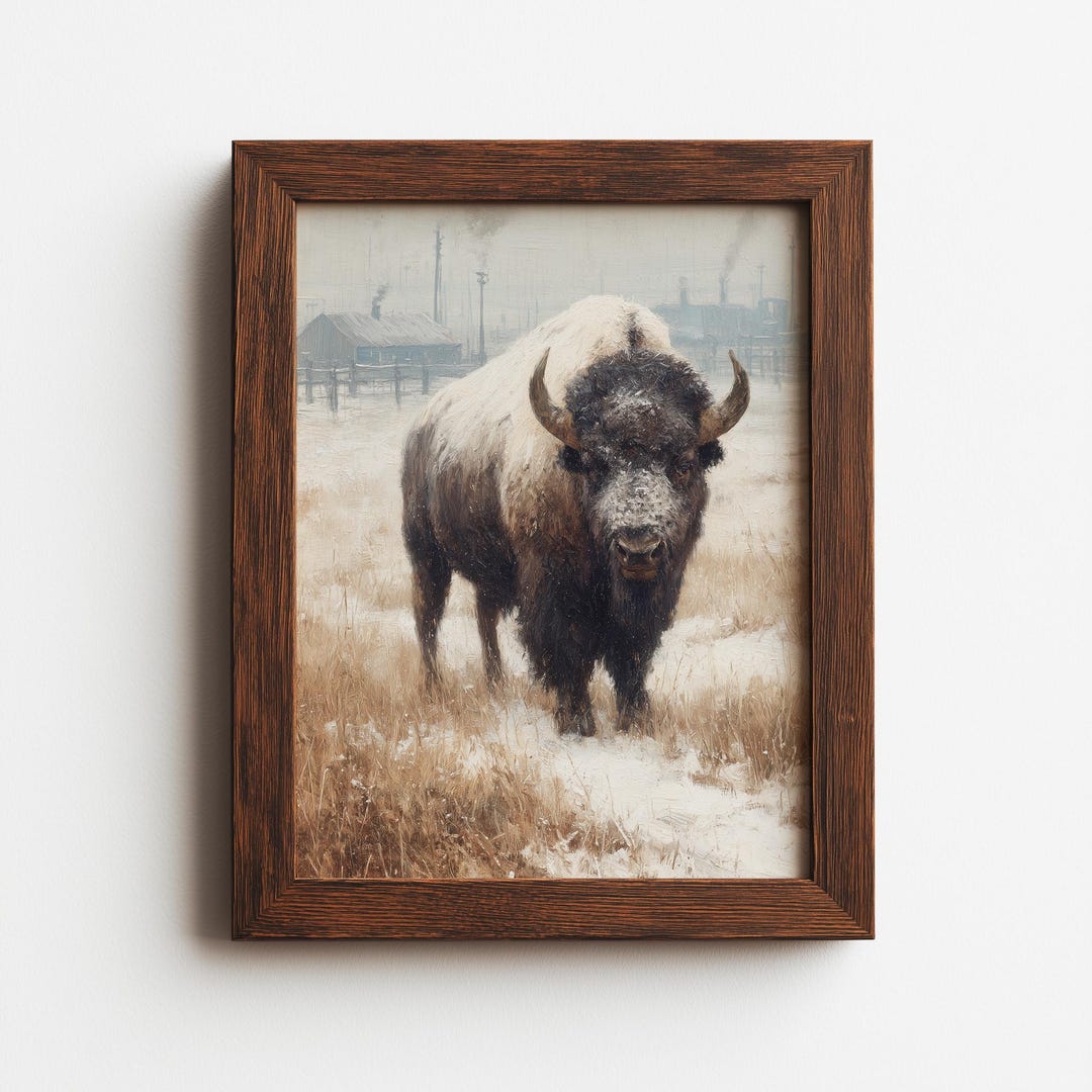 Winter Bison Art Print – Rustic Landscape, Colorado Prairie (digital ...
