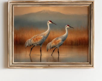 Sandhill Cranes Marsh Print – Rustic Landscape Wall Art (Digital Download)