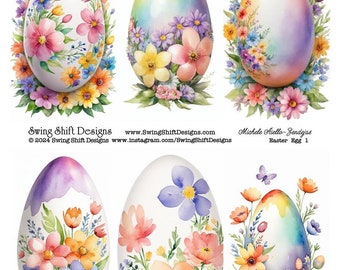Cute Easter Eggs Decorated with Flowers, v1, Vivid Watercolor Style Perfect for Homemade Greeting Cards, Crafts! Fussy Cuts, Clipart
