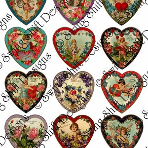 Valentine's Hearts V2 Collage Sheet, Vivid, Full Color, Love, Wedding, Engagement, Hearts Digital Download JPG file by Swing Shift Designs image 2