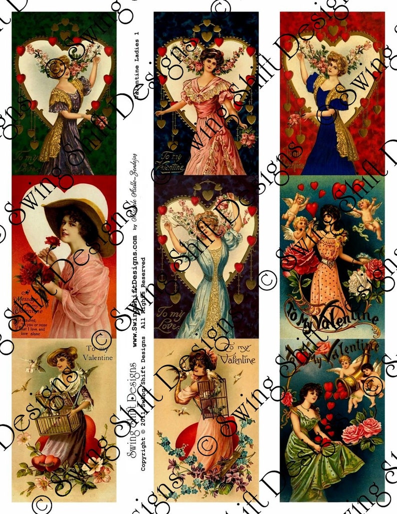 Valentine's Ladies Collage Sheet V1, Love, Hearts, Women Digital Download JPG file by Swing Shift Designs image 2
