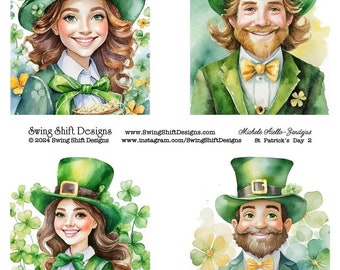 Saint Patrick's Day v2, Irish Man Woman Lady Luck Leprechaun Hat, Clover Greeting Cards, Crafts Fussy Cuts Clipart