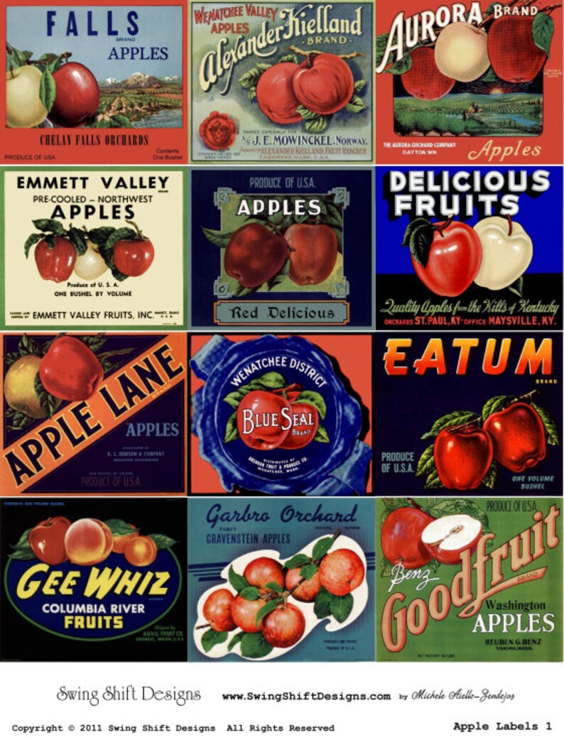 Vintage Apple Labels Collage Sheet Teacher Appreciation Gift Doctor Gift Digital Download JPG file by Swing Shift Designs image 1