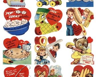 A Dozen Child Children Valentines V1 -  Vintage Image Collage Sheet, Hearts, Digital Download JPG file by Swing Shift Designs