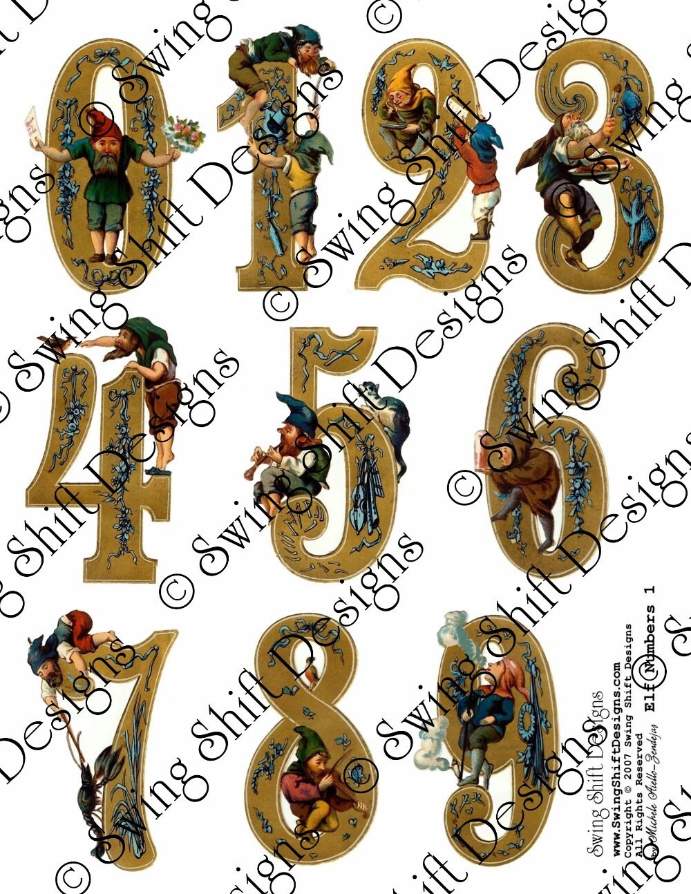 Elf Elves Numbers 0 to 9 Collage Sheet Vintage Illustration Etsy