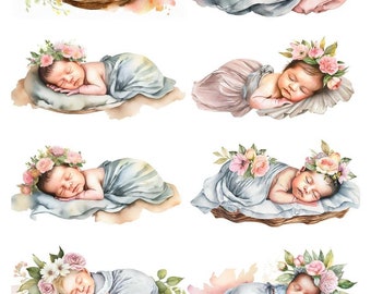 Beautiful Sleeping Babies, Infants, Black, White, Mixed Race African American, with flowers. Adorable! Perfect for Handmade Cards & Crafts