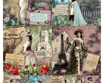 Artsy European Squares Collage Sheet, 2 Files one with text and one blank -  Digital Download JPG file by Swing Shift Designs