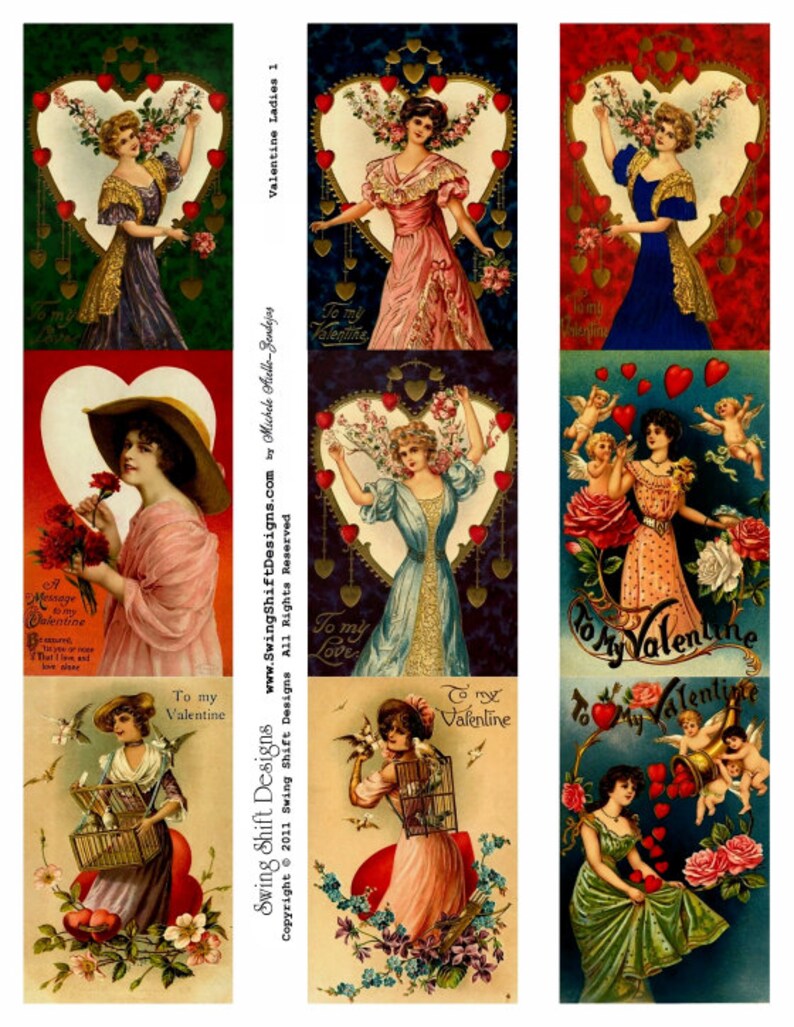Valentine's Ladies Collage Sheet V1, Love, Hearts, Women Digital Download JPG file by Swing Shift Designs image 1
