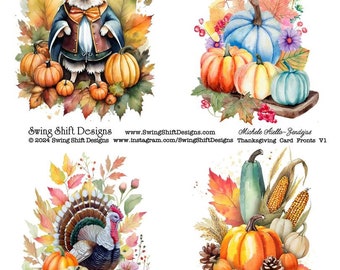 Cute Thanksgiving Scenes, Dog Pilgrim, Pumpkins, Turkey, Corn, Watercolor Style Perfect for Homemade Cards, Crafts! Fussy Cuts, Clipart