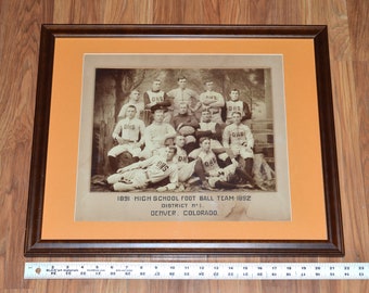 Denver 1892 H.S. Football Team Original CDV Studio Photograph - Large Framed Antique Photo - Inscribed Framework - Colorado History
