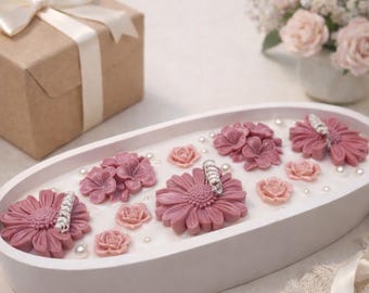 Vassoio portacandele in cera di soia floreale – Decorazione botanica Jesmonite fatta a mano