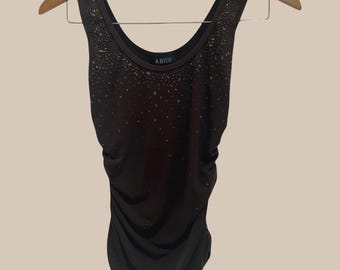 Sz XS-S Vintage Y2K Brown Beaded Cami Top A.Byer 2000s Sparkle Club/Party Tank